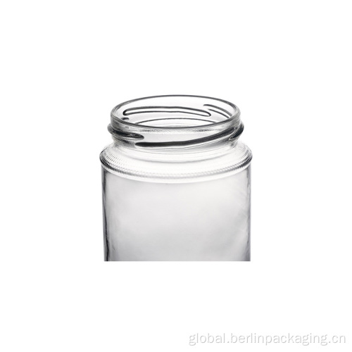 Round Glass Jar with Label Panel 330ml Round Jar with Pattern NeckBase Factory